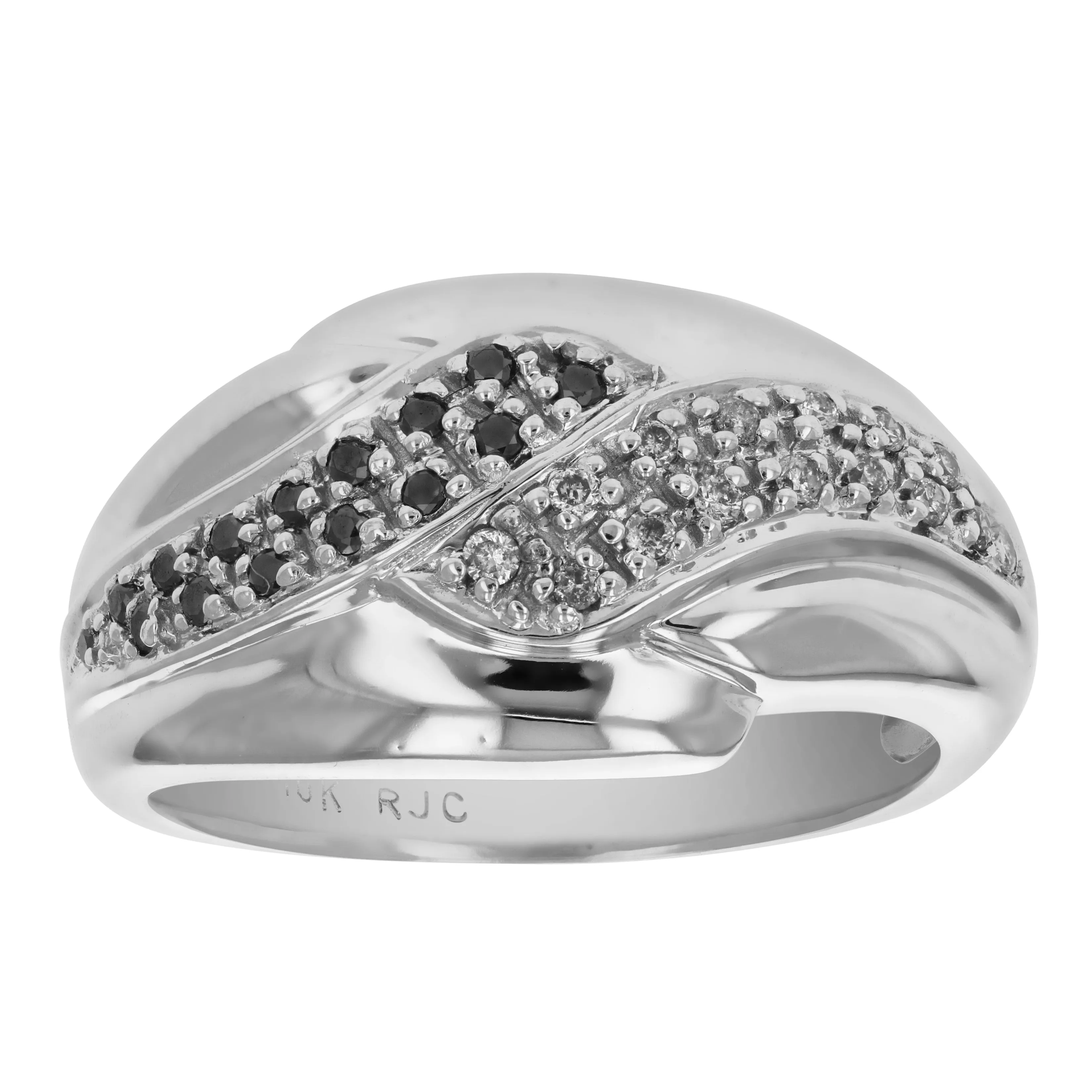 0.18 cttw Black and White Diamond Wedding Band Ring 10K White Gold Swirl