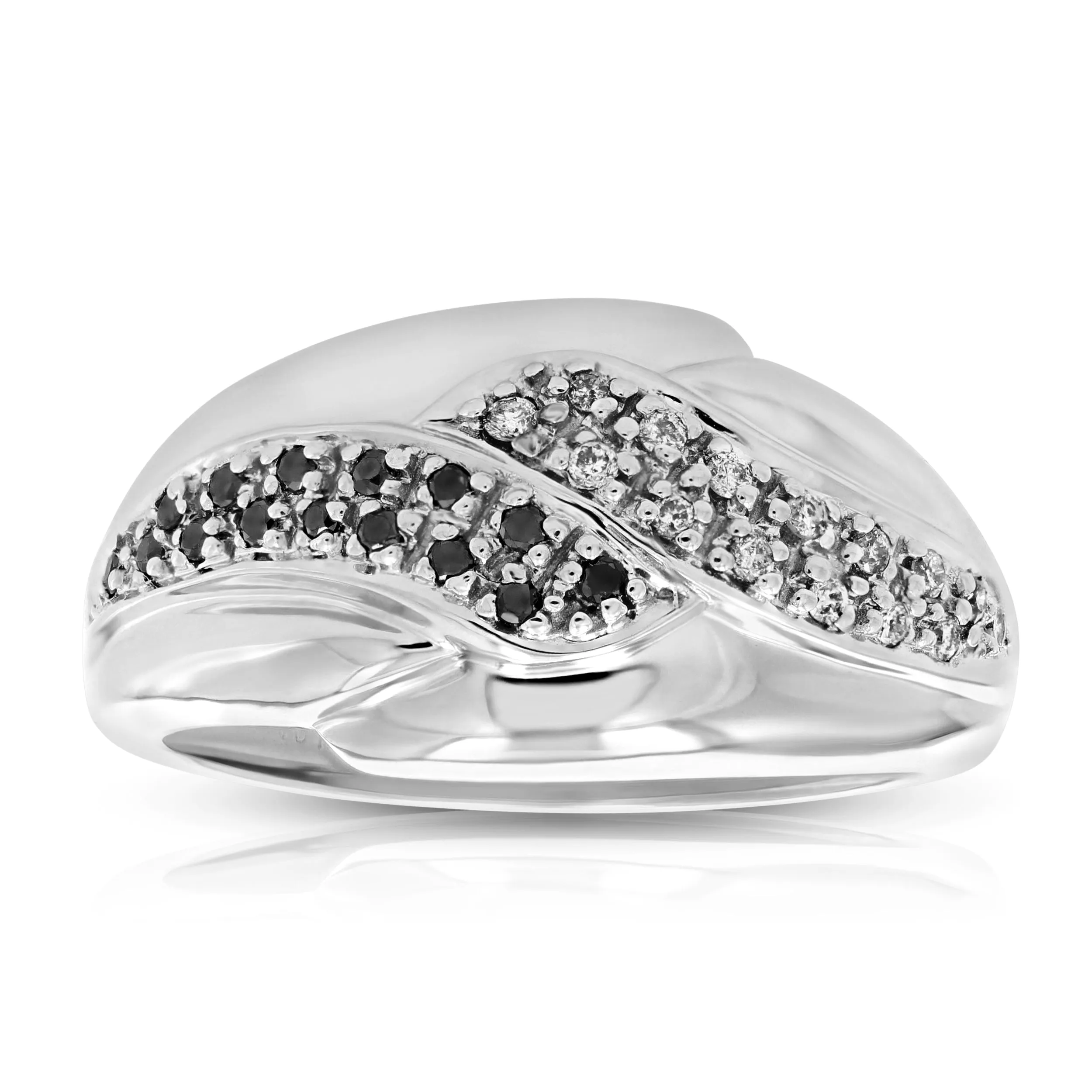 0.18 cttw Black and White Diamond Wedding Band Ring 10K White Gold Swirl