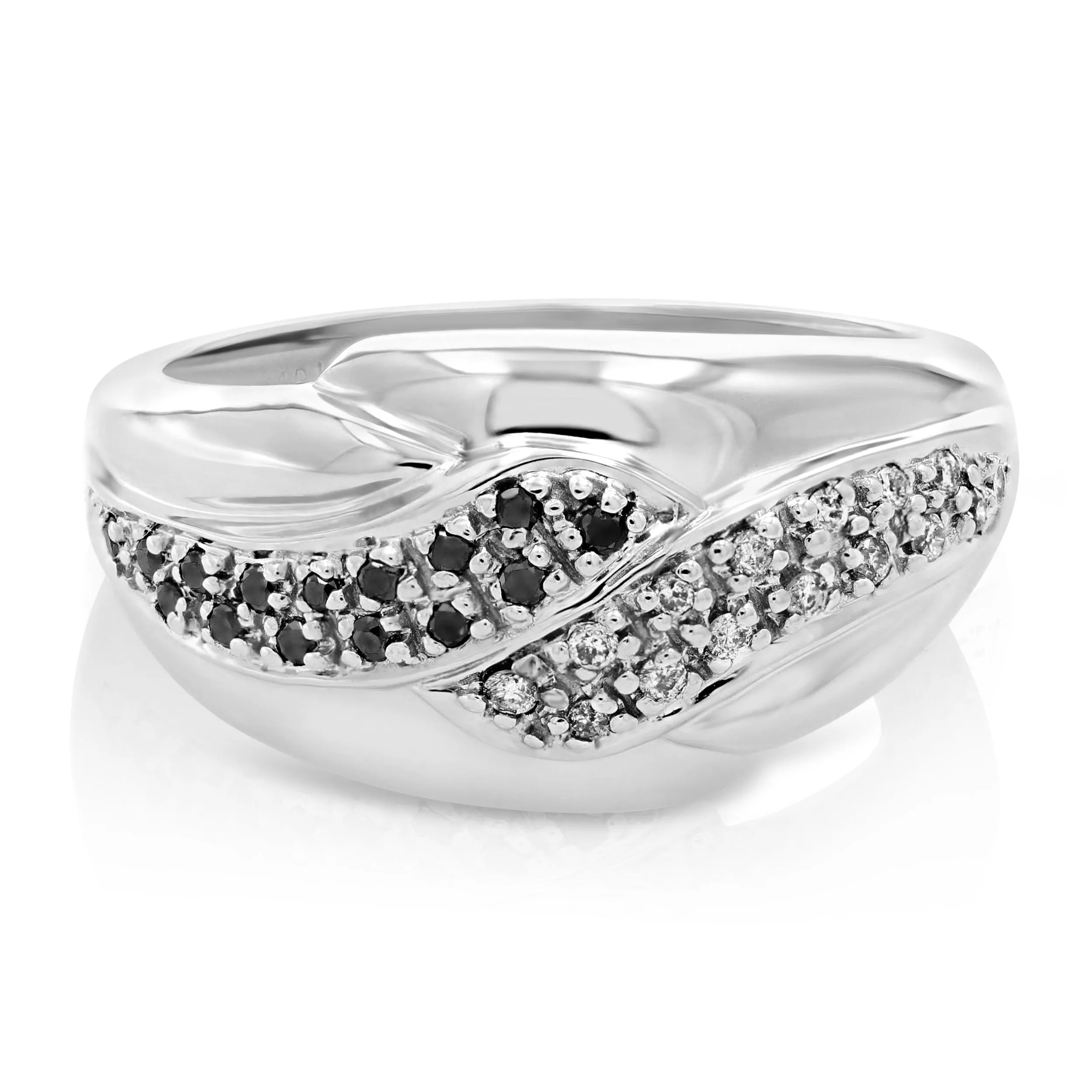 0.18 cttw Black and White Diamond Wedding Band Ring 10K White Gold Swirl