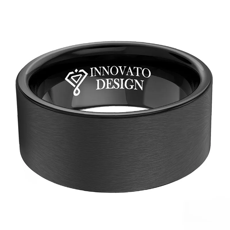 10mm Large Brushed Matte Black Outer Band and Polished Black Interior Tungsten Wedding Band