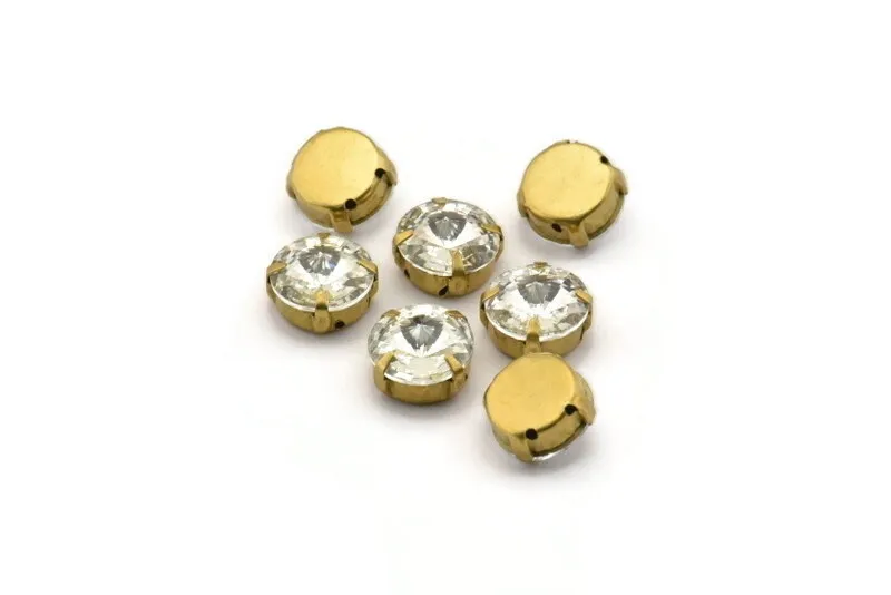 12 Raw Brass Clear Crystal Rivoli Sew On Rhinestone Prong Settings (4 Hole Sliders 12mm) Y378 Y232