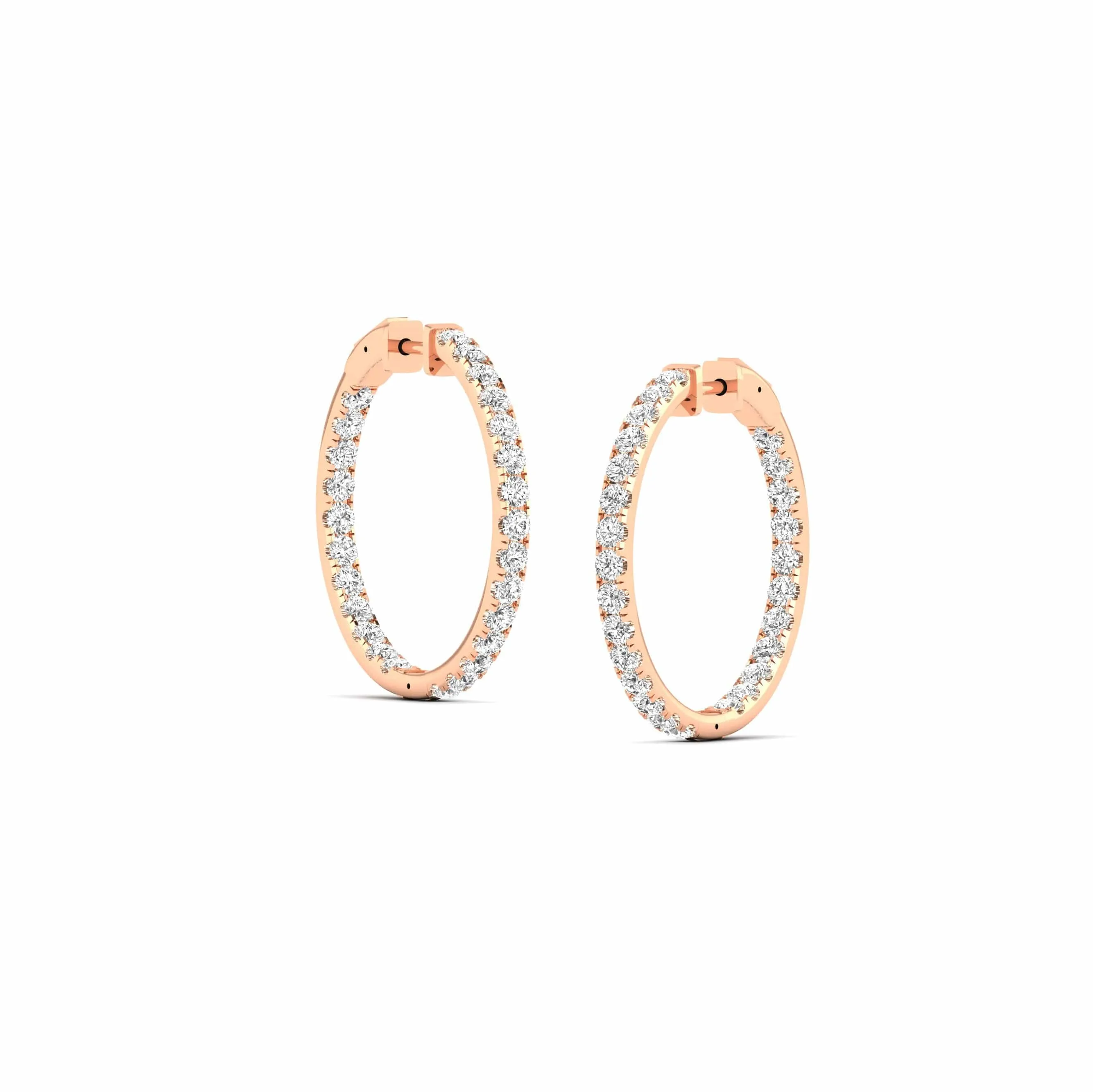 14K Gold Diamond Inside-Outside Hoop Earrings in three sizes, Lab Grown