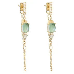 14K Gold Front-to-Back Chain Earrings with Rosecut Green Tourmalines