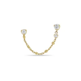 14K Gold Two Diamond Stud with Square Bead Chain Drop & Single Diamond Stud