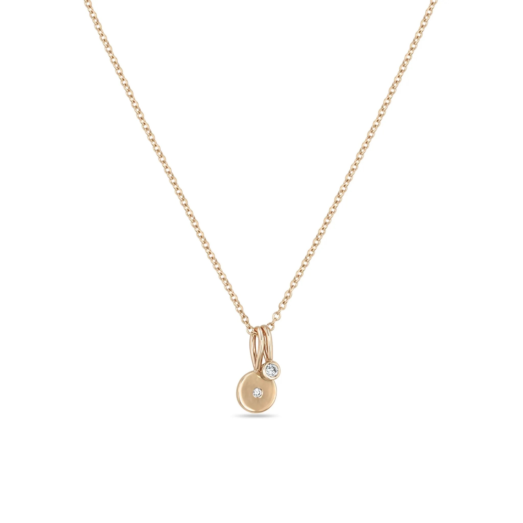 14k Midi Bitty Diamond Disc & Diamond Bezel Charm Necklace