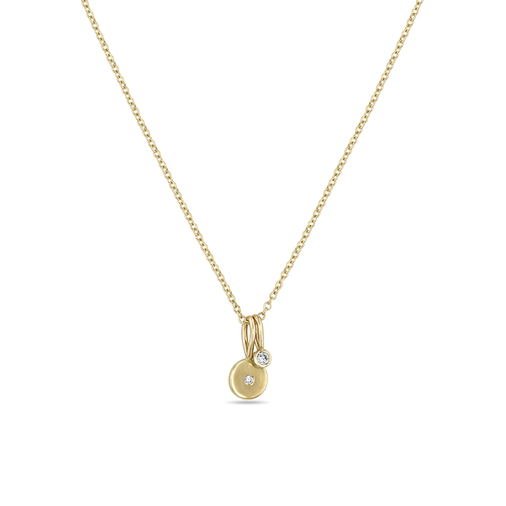 14k Midi Bitty Diamond Disc & Diamond Bezel Charm Necklace