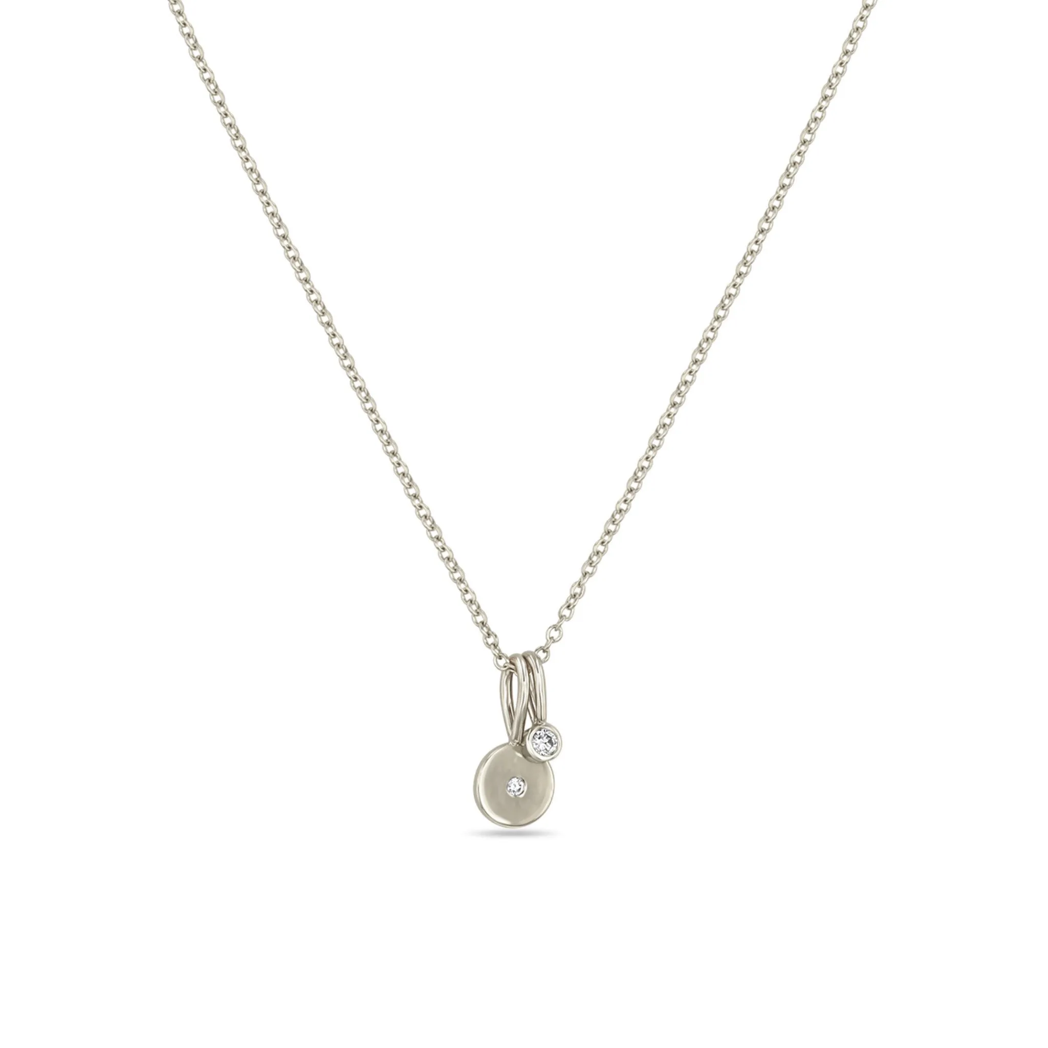 14k Midi Bitty Diamond Disc & Diamond Bezel Charm Necklace