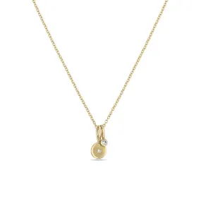 14k Midi Bitty Diamond Disc & Diamond Bezel Charm Necklace