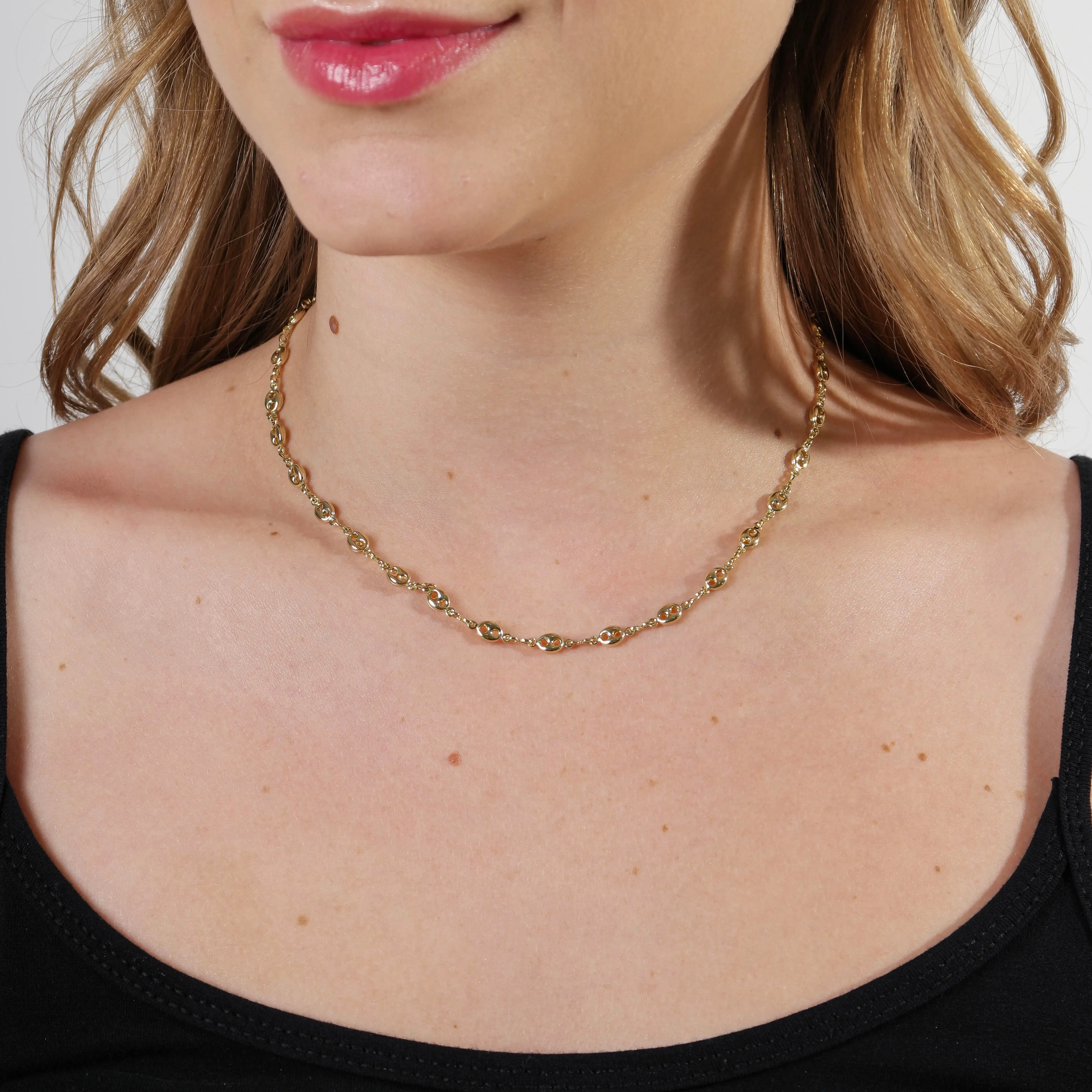 18k Gold Filled Fancy Puff Links Chain Necklace