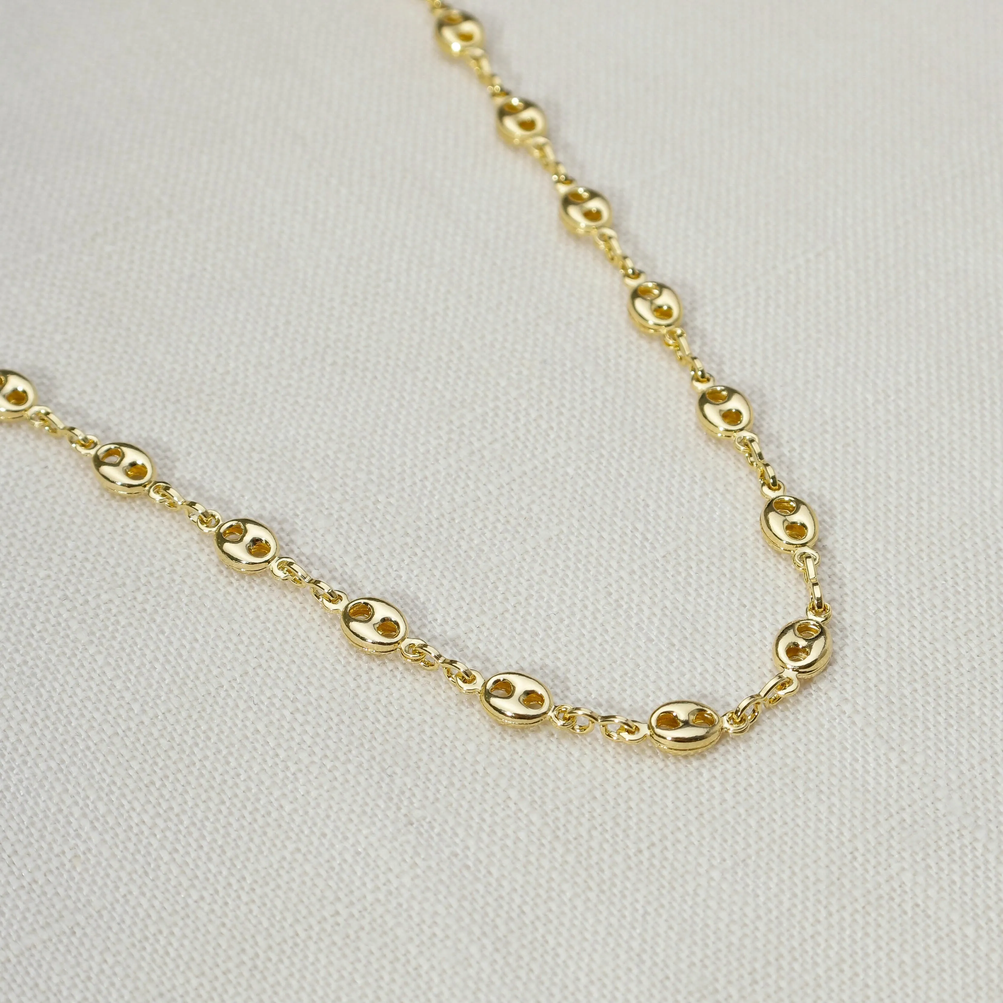 18k Gold Filled Fancy Puff Links Chain Necklace