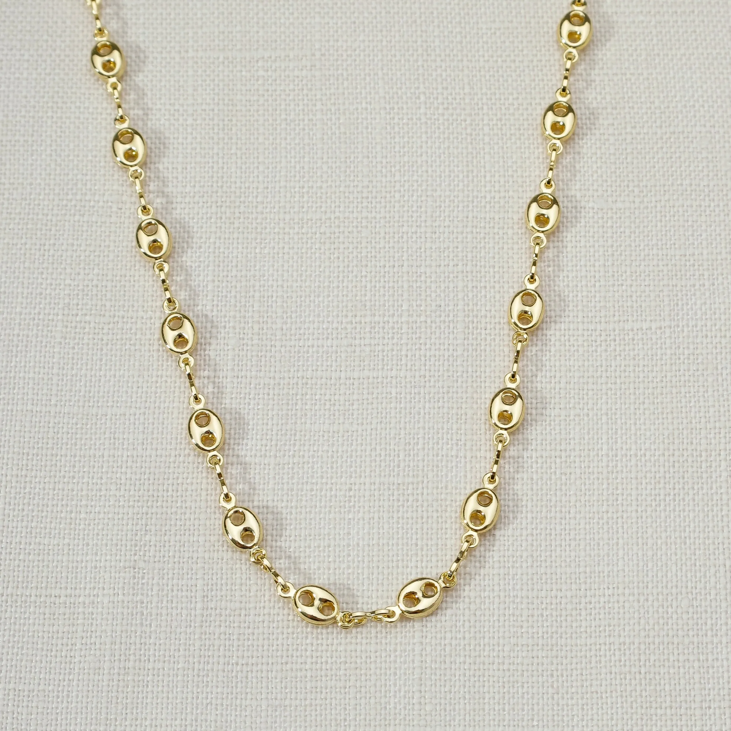 18k Gold Filled Fancy Puff Links Chain Necklace