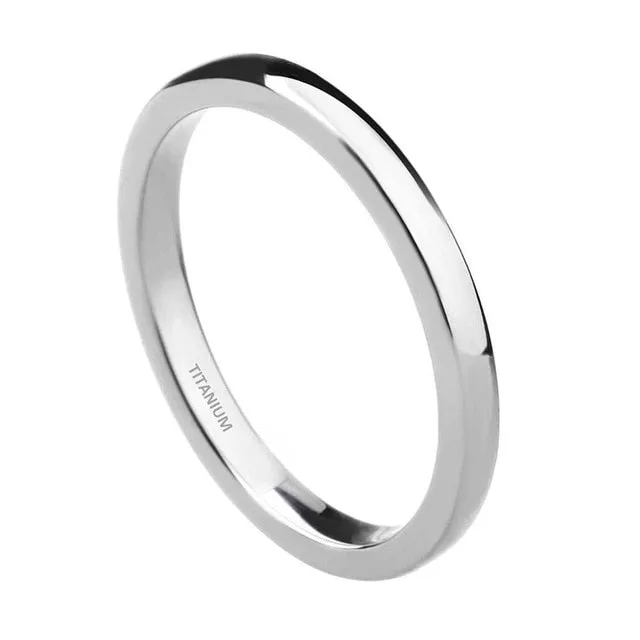 2mm Polished, Domed, and Slim Titanium Fashion Wedding Band