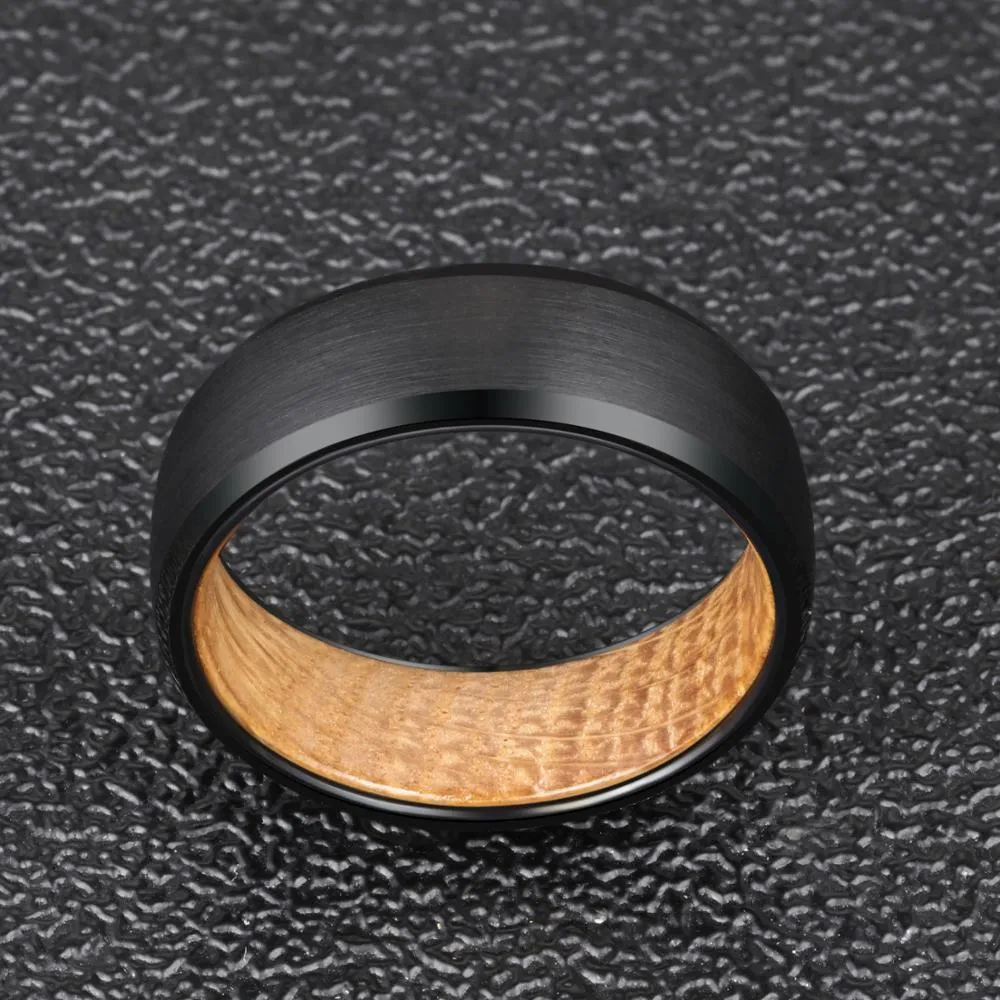 6/8mm Beveled Edges Tungsten with Whiskey Barrel Interior Comfort Fit Wedding Band