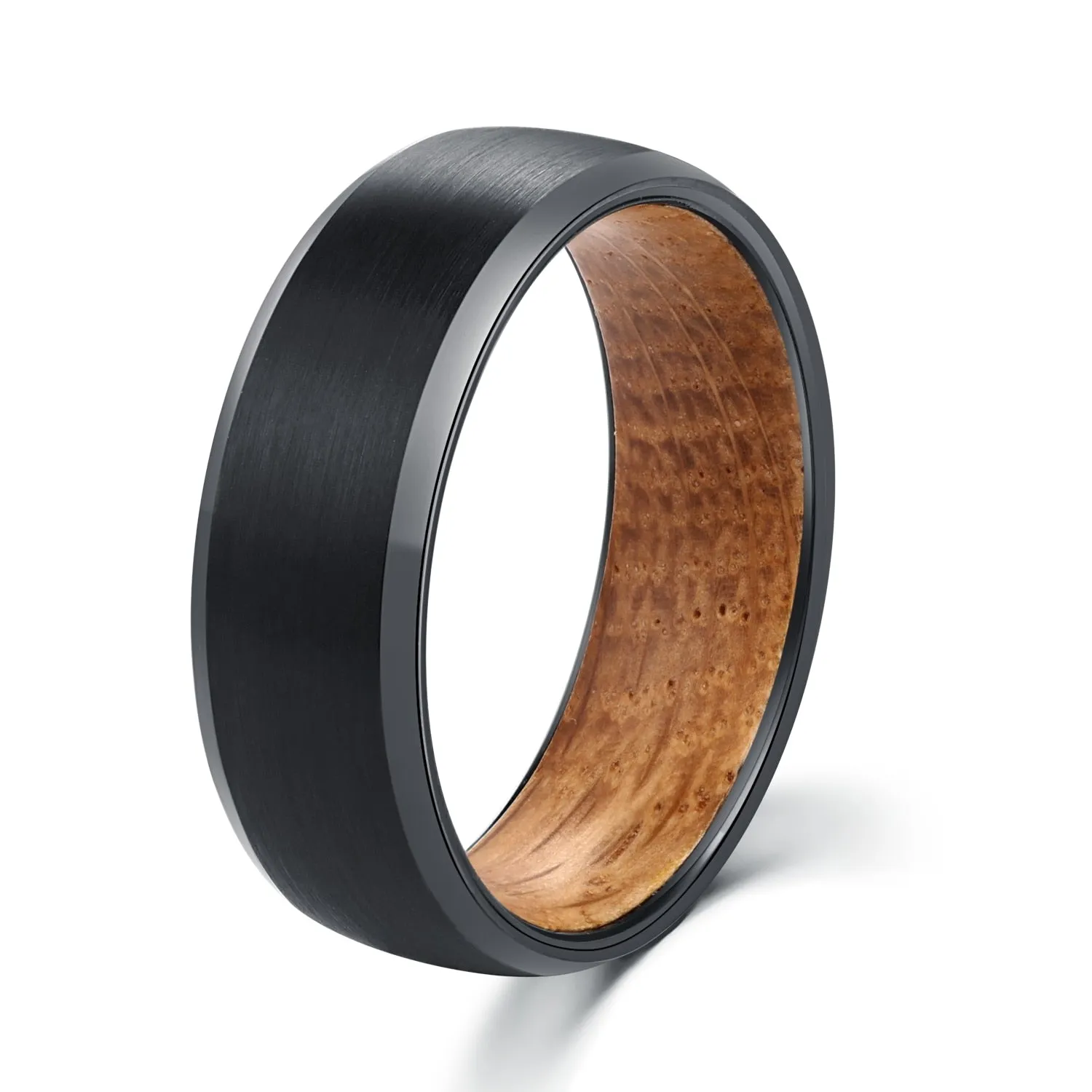 6/8mm Beveled Edges Tungsten with Whiskey Barrel Interior Comfort Fit Wedding Band