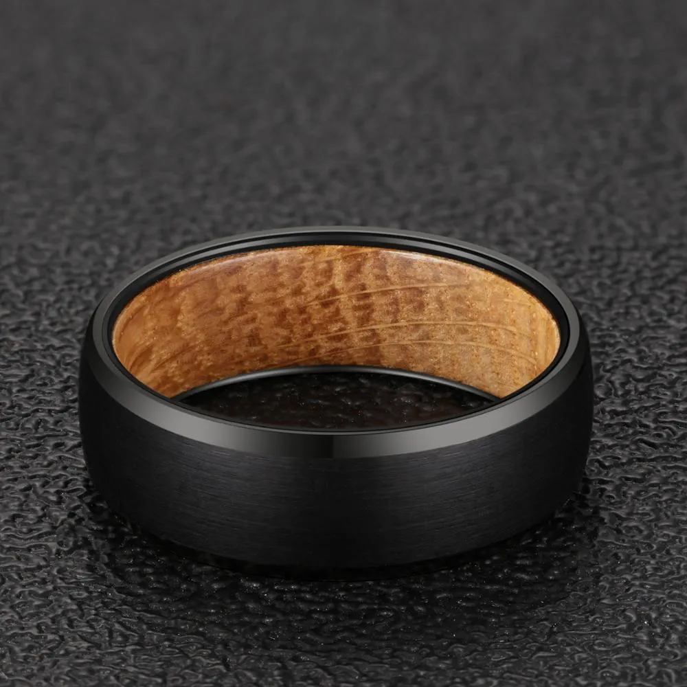 6/8mm Beveled Edges Tungsten with Whiskey Barrel Interior Comfort Fit Wedding Band