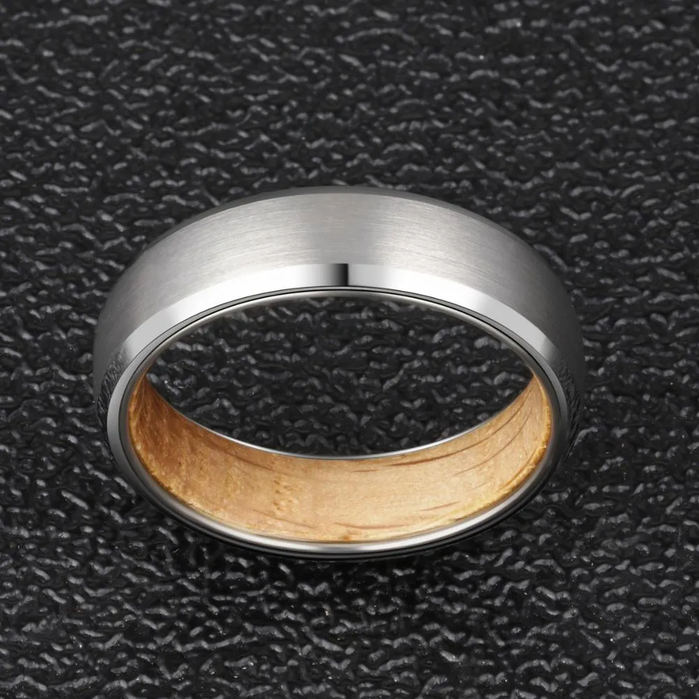 6/8mm Beveled Edges Tungsten with Whiskey Barrel Interior Comfort Fit Wedding Band