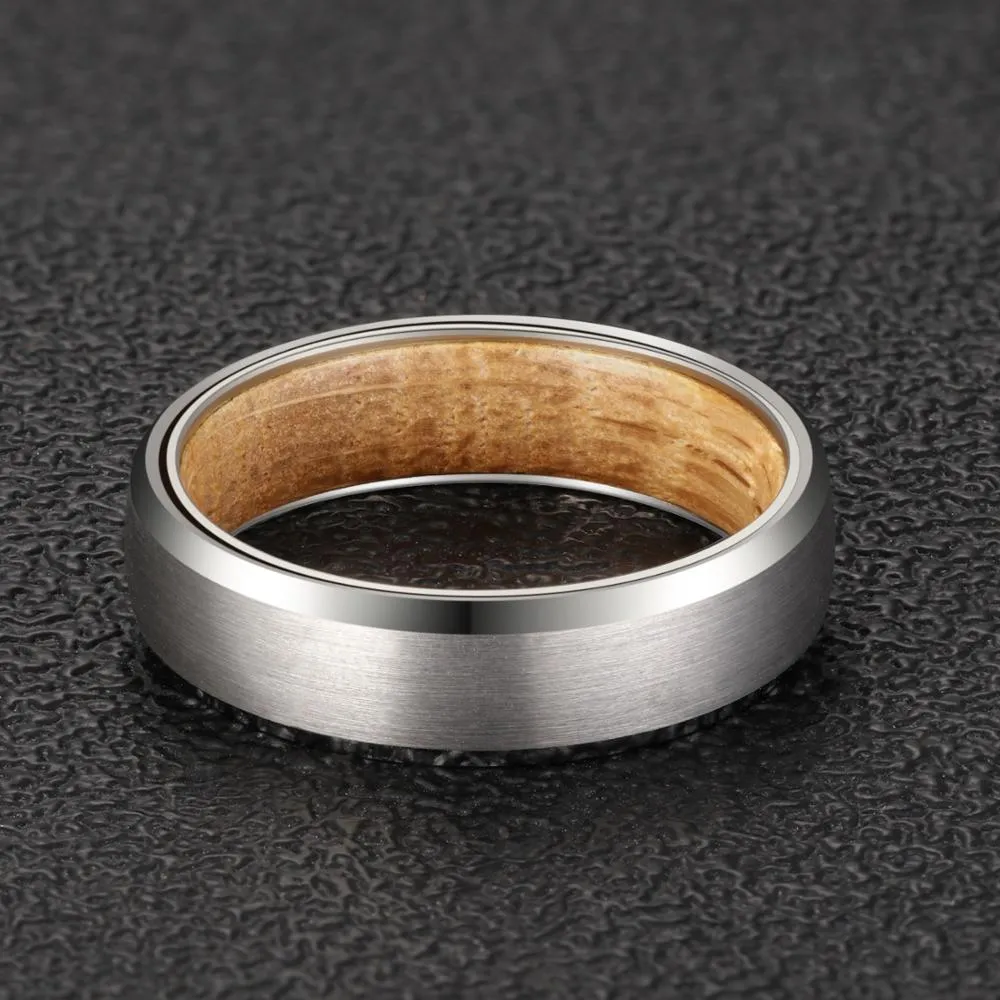 6/8mm Beveled Edges Tungsten with Whiskey Barrel Interior Comfort Fit Wedding Band