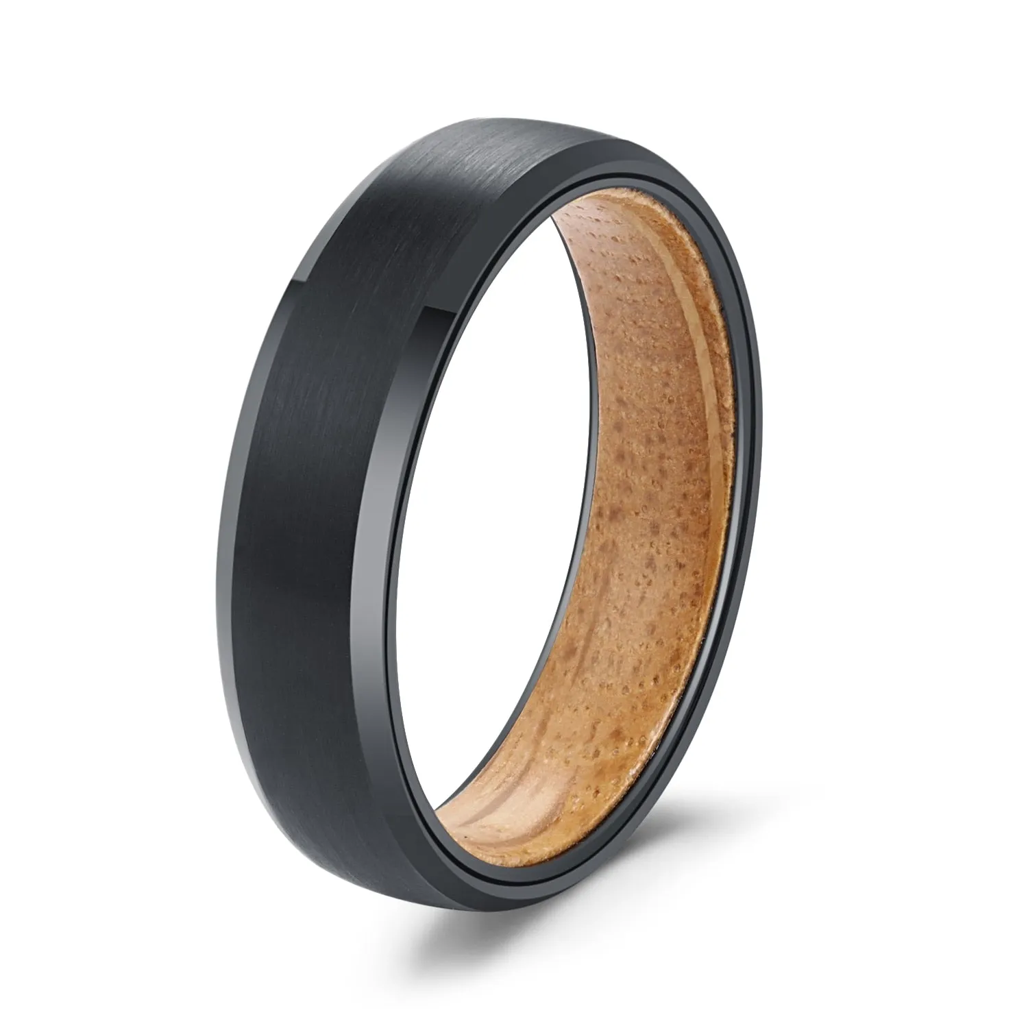 6/8mm Beveled Edges Tungsten with Whiskey Barrel Interior Comfort Fit Wedding Band