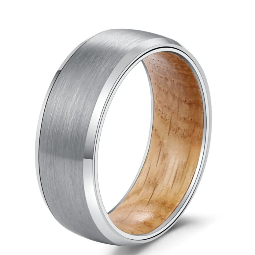 6/8mm Beveled Edges Tungsten with Whiskey Barrel Interior Comfort Fit Wedding Band