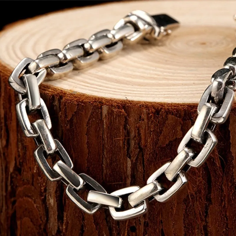 7mm Link Chain 925 Sterling Silver Vintage Punk Rock Bracelet