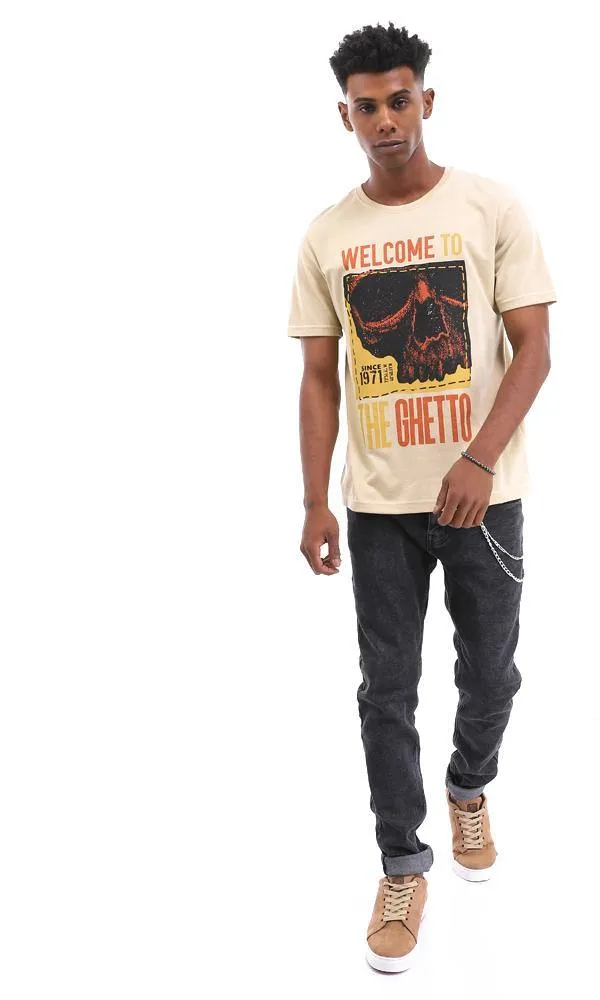 95061 "Welcome To The Ghetto" Heather Beige T-Shirt For Summer