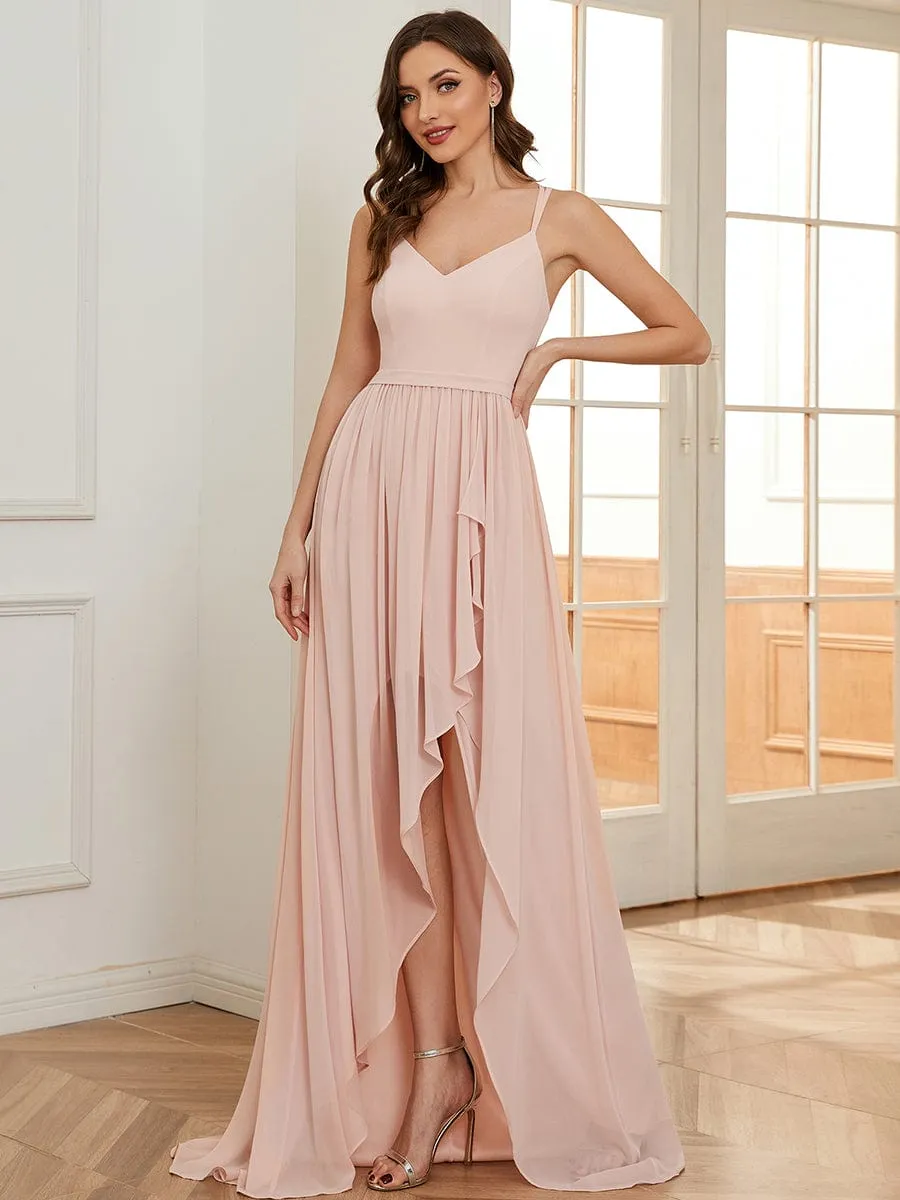 A-Line Chiffon Bridesmaid Gown with Ruffle Detail