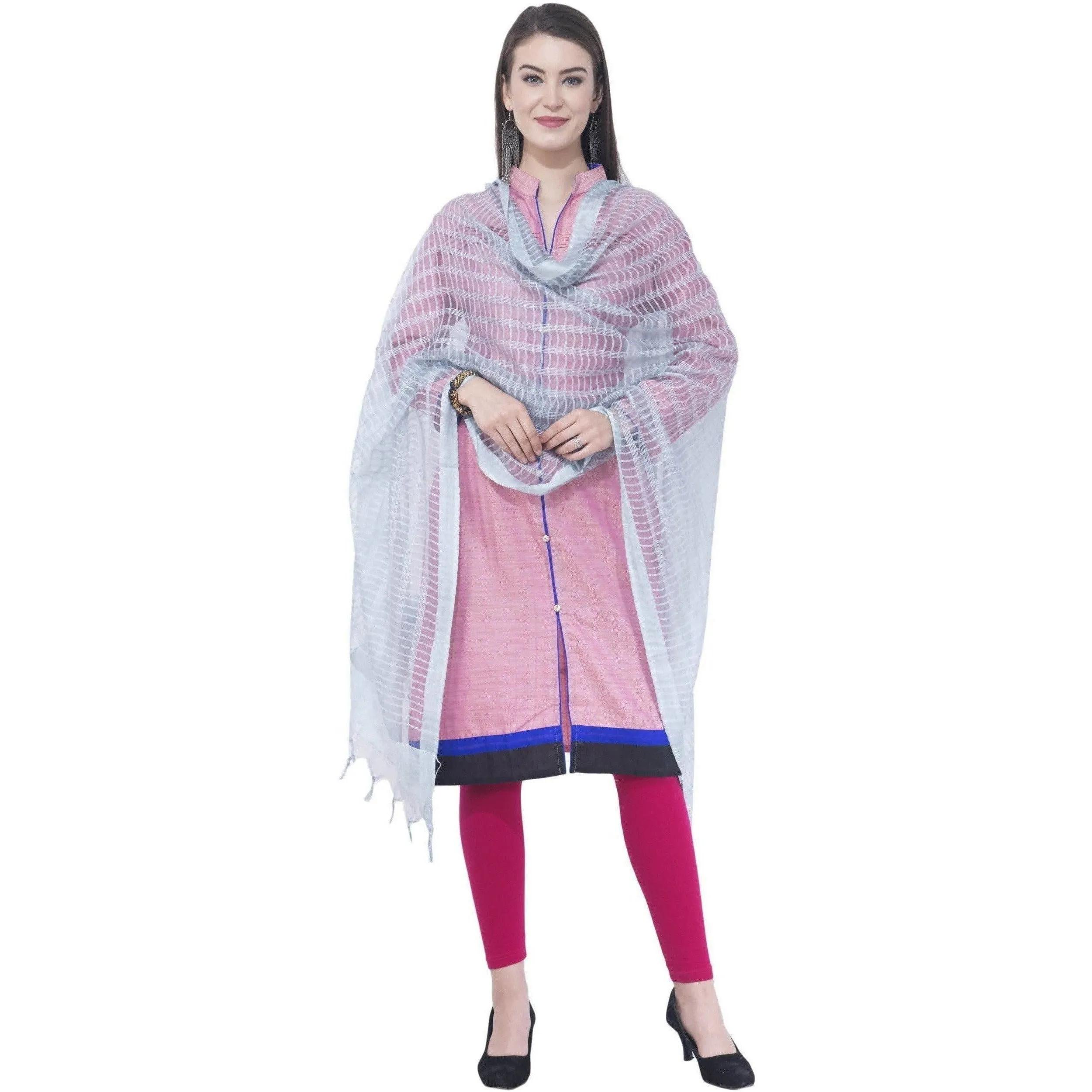 A R Silk White Color Regular Dupatta Cota Cotton Dupattas and Chunnis