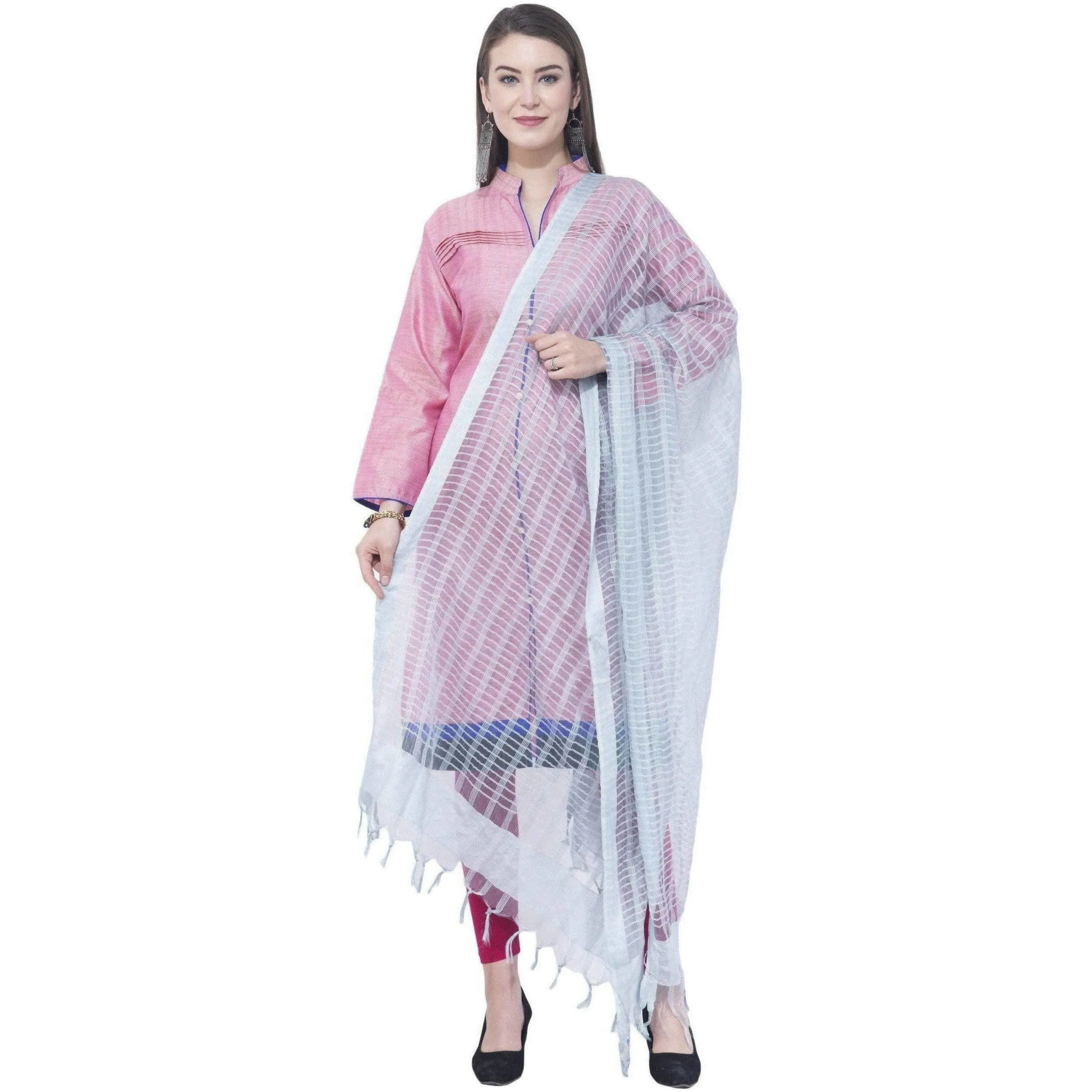 A R Silk White Color Regular Dupatta Cota Cotton Dupattas and Chunnis