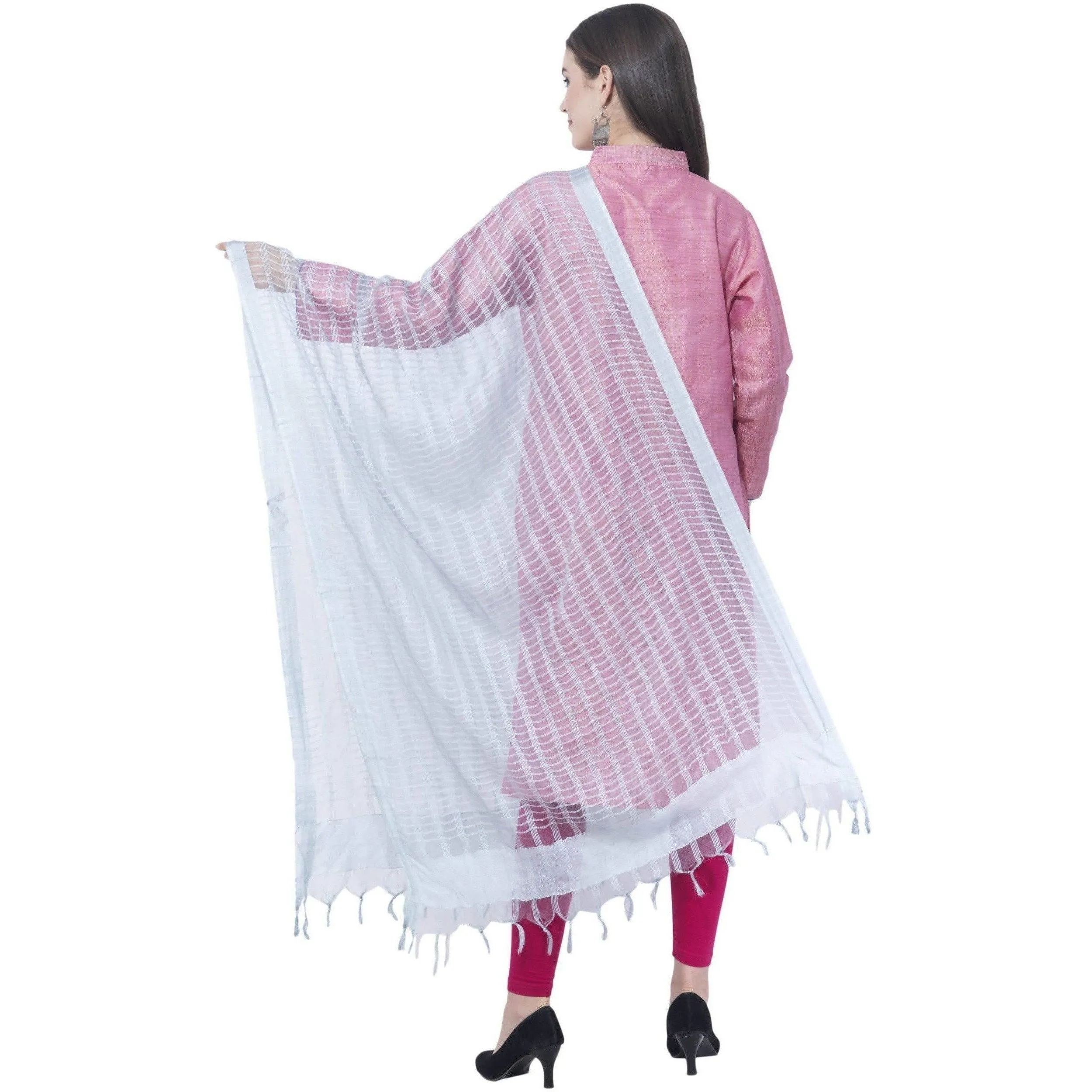 A R Silk White Color Regular Dupatta Cota Cotton Dupattas and Chunnis