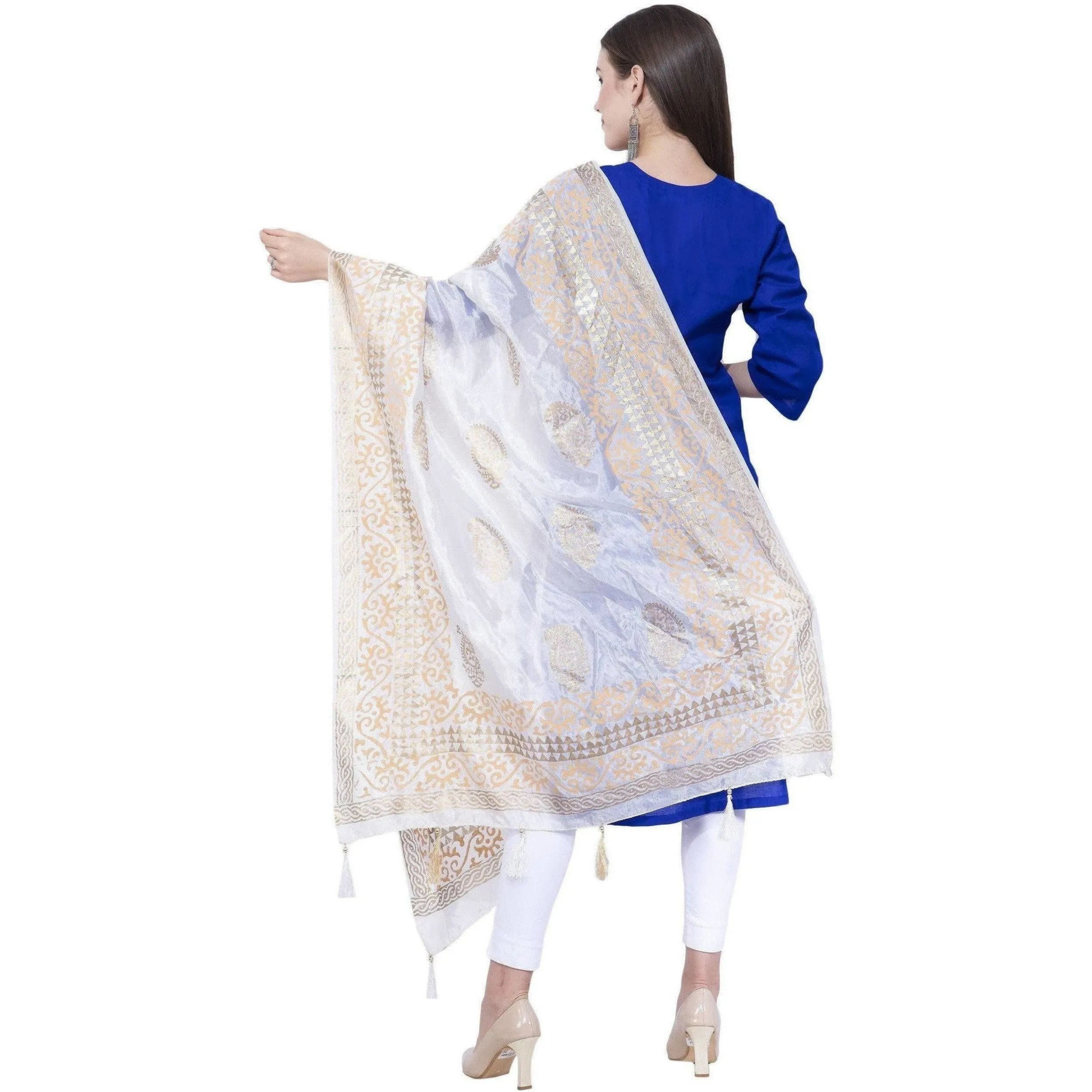 A R Silk White Color Silk Pahadi Silk Dupattas and Chunnis