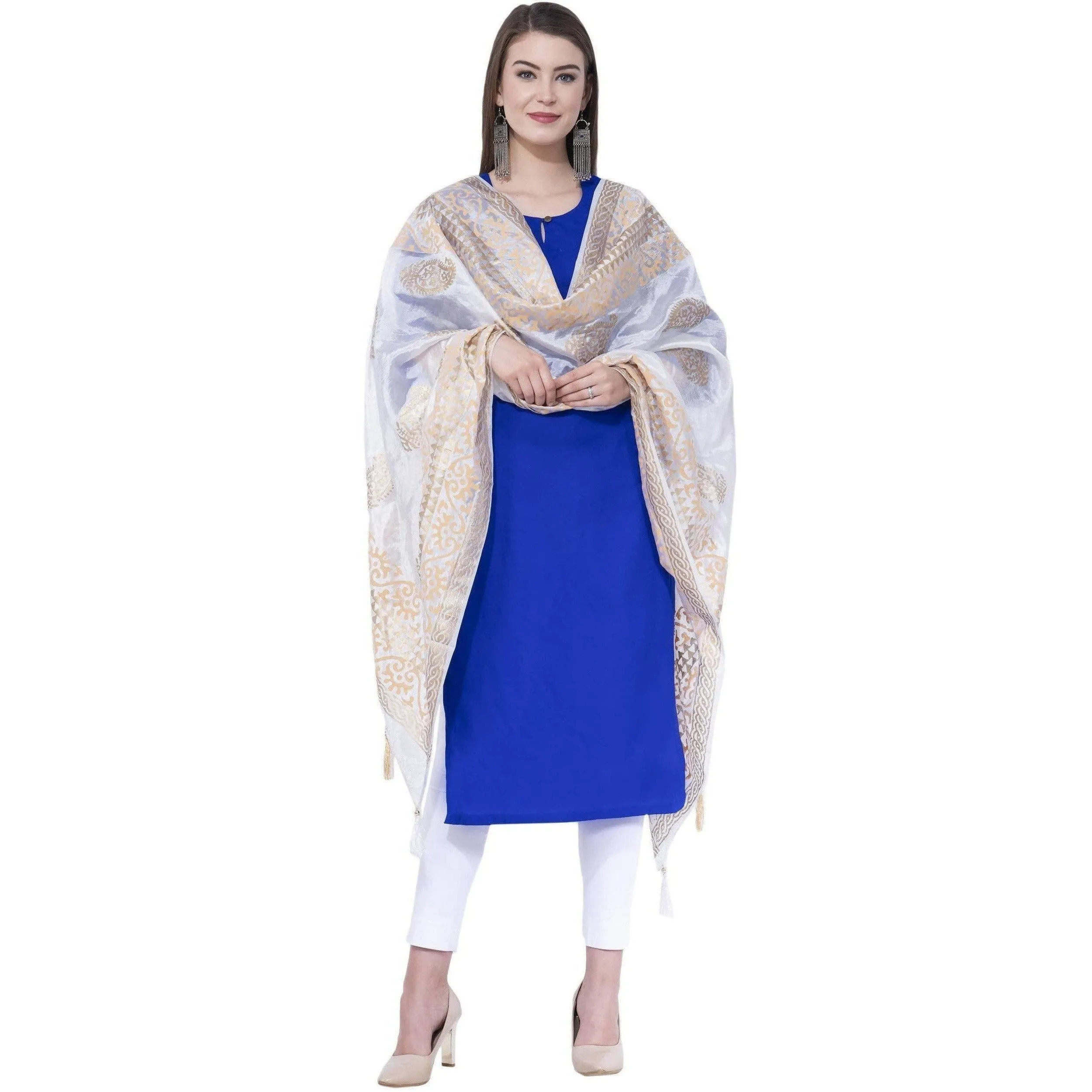 A R Silk White Color Silk Pahadi Silk Dupattas and Chunnis