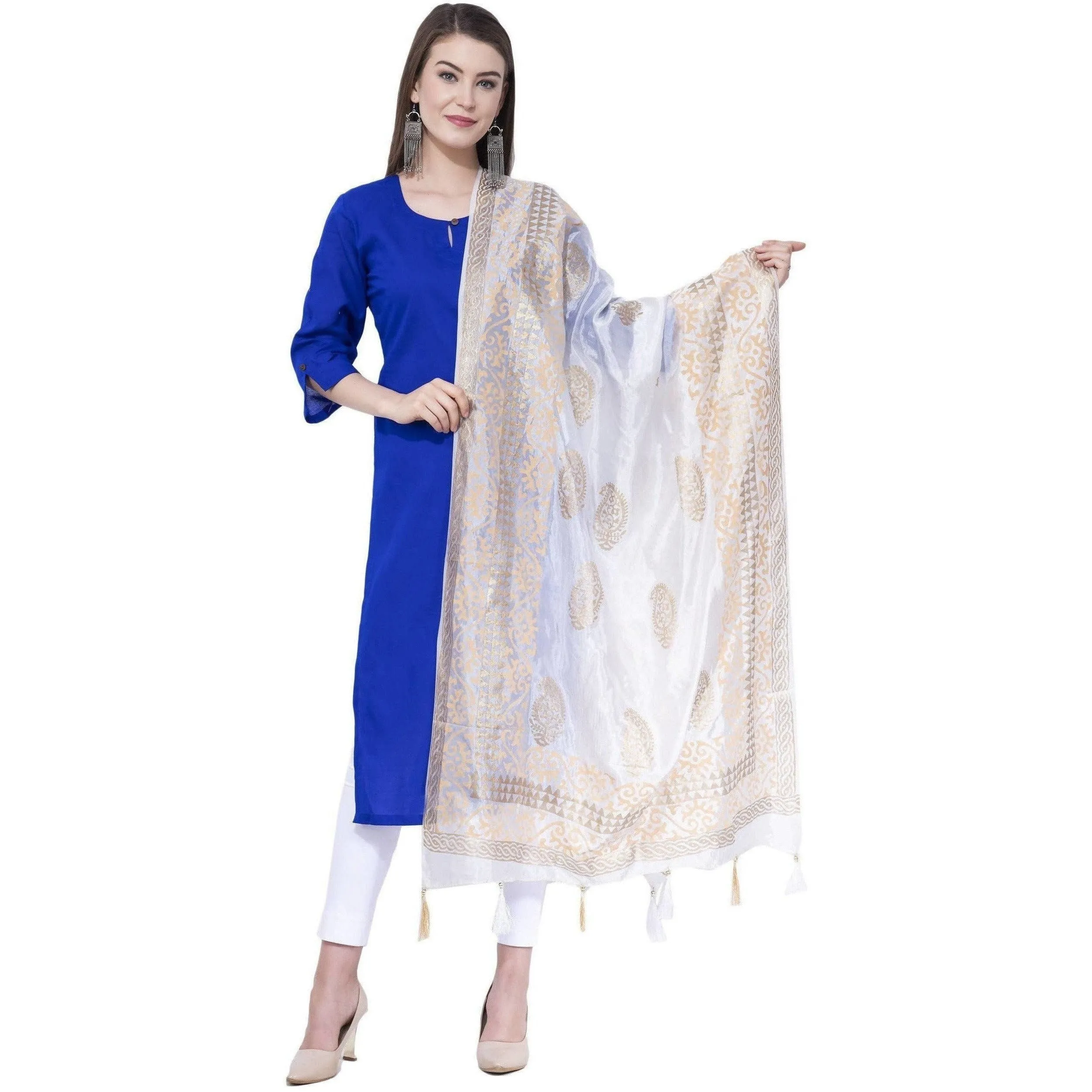 A R Silk White Color Silk Pahadi Silk Dupattas and Chunnis