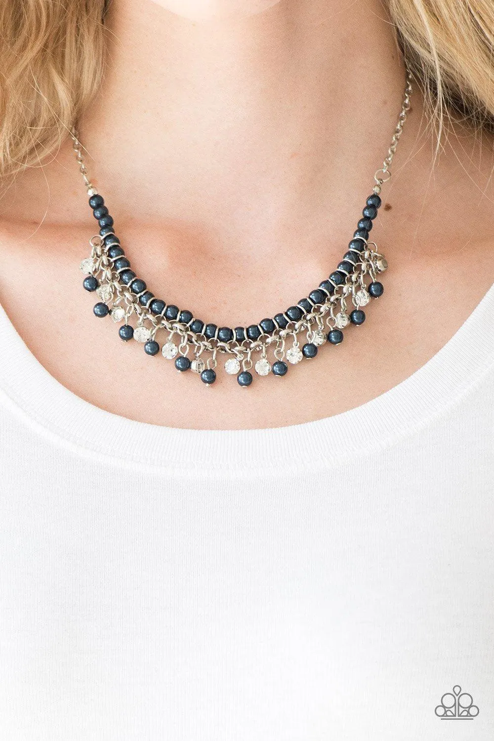 A Touch of CLASSY Blue Pearl and White Rhinestone Necklace - Paparazzi Accessories