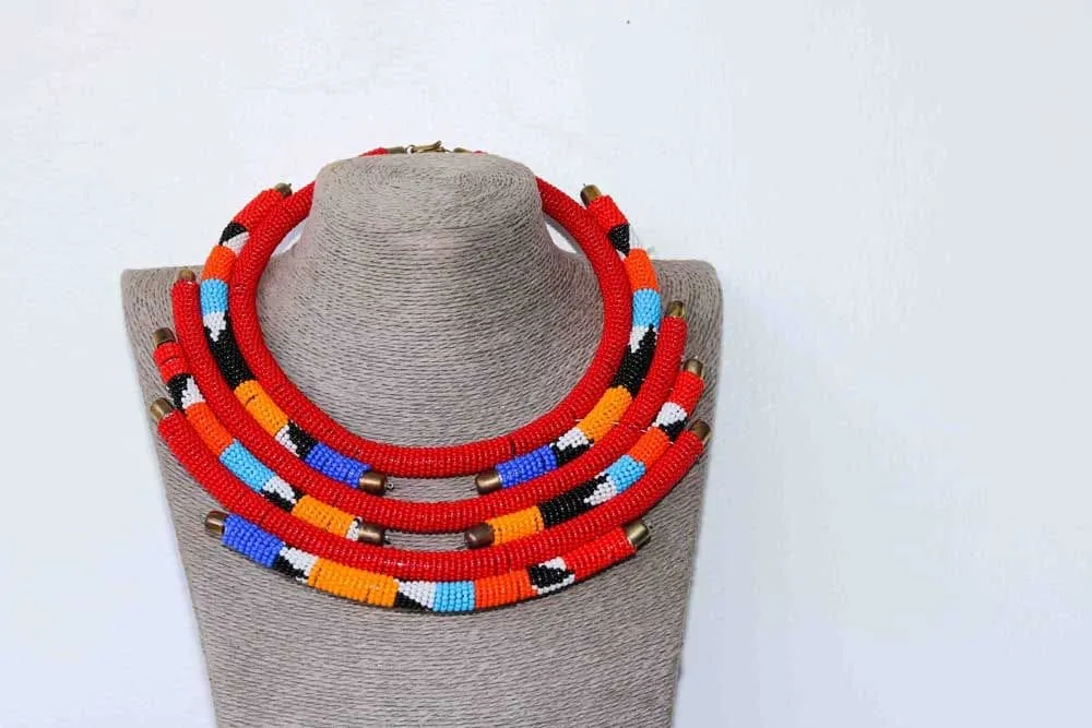 African beaded necklace, Beaded Necklace for women, African Beaded Jewelry, Moms gift, Christmas Gift for her, Zulu beaded necklace