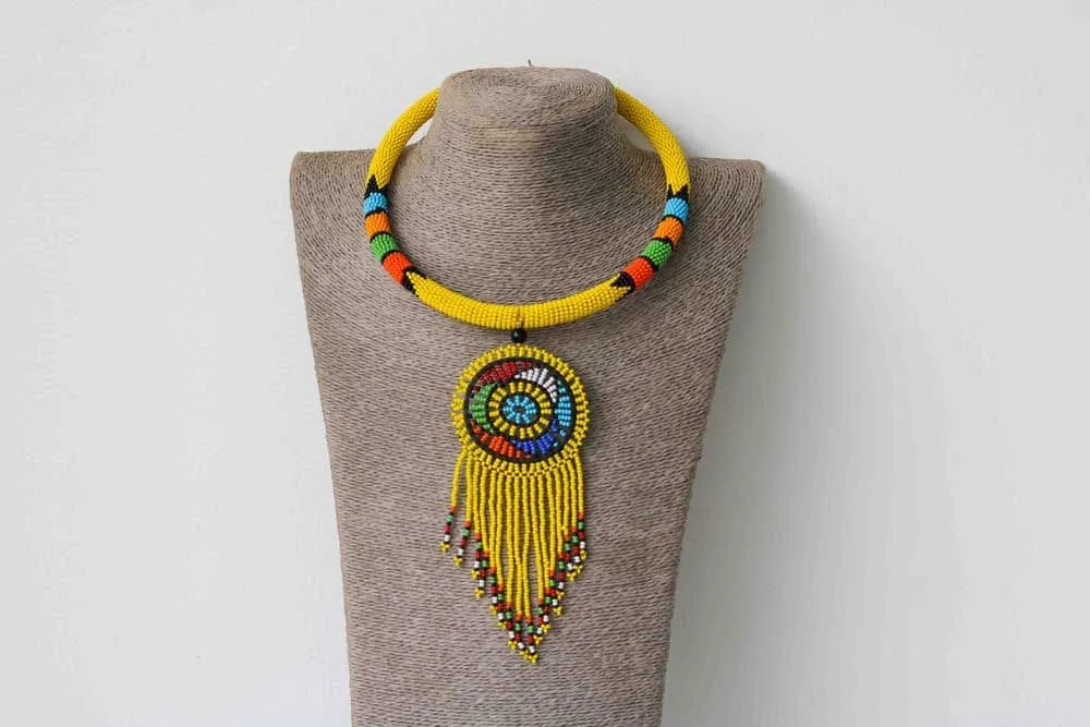 African beaded Pendant necklace, Statement necklace, Beaded Necklace for women, Moms gift, Christmas Gift for her, Zulu beaded necklace