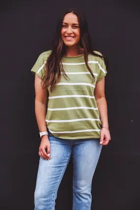 Alexa Striped Knit Top-Light Olive