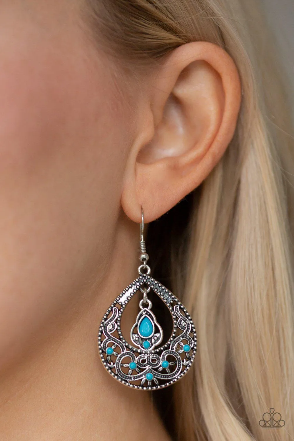 All-Girl Glow Blue and Silver Teardrop Earrings - Paparazzi Accessories