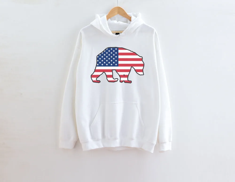 American Flag Bear Adult Hoodies