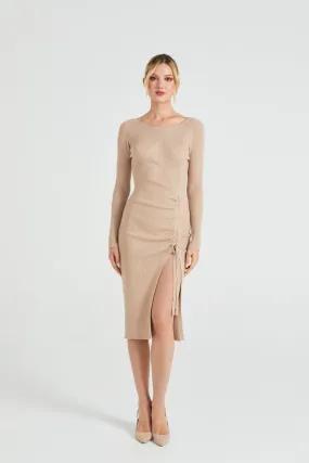 Angeleye Bodycon Ribbed Knit Midi Dress With Drawstring Leg