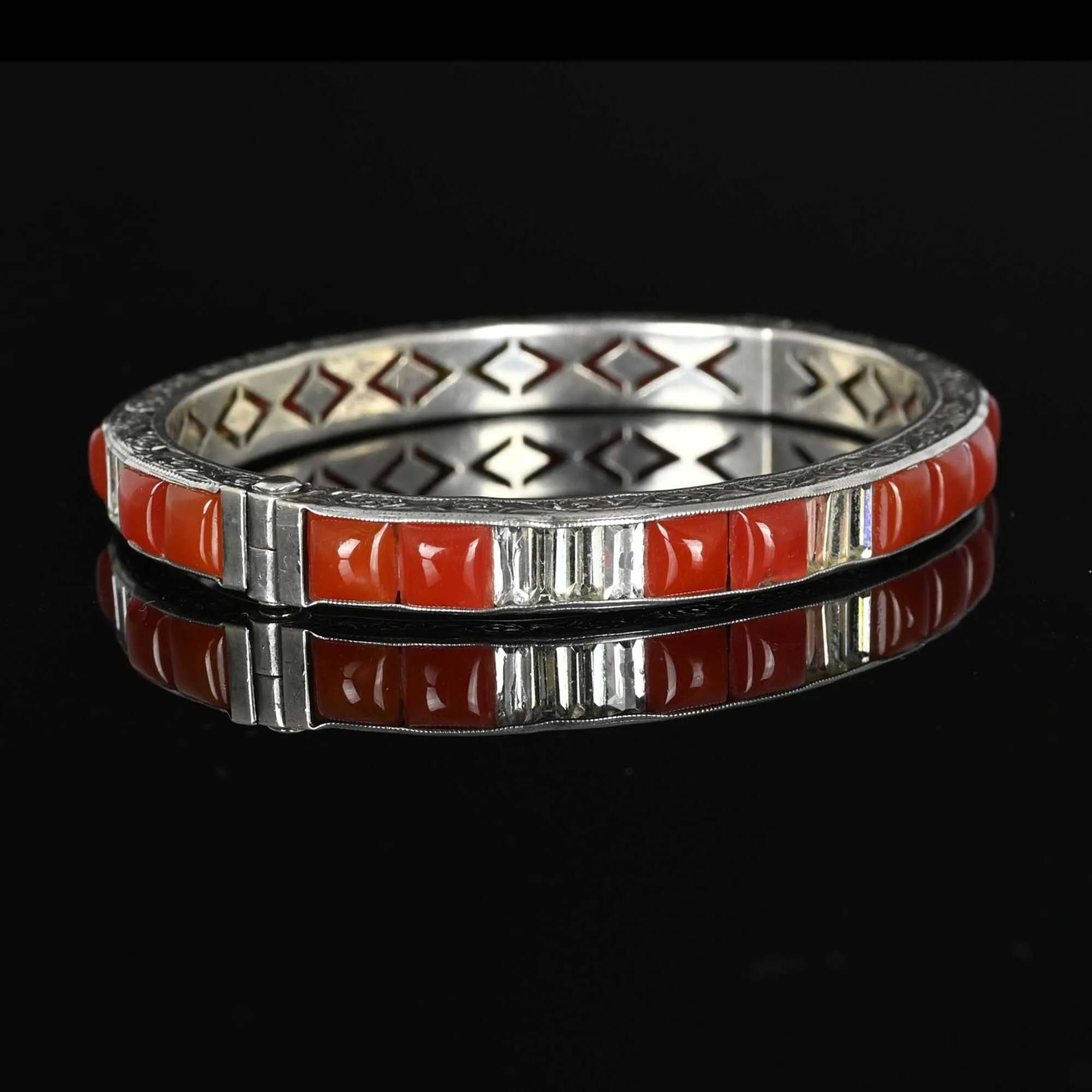 Art Deco Silver Carnelian Crystal Bracelet Bangle