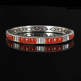 Art Deco Silver Carnelian Crystal Bracelet Bangle