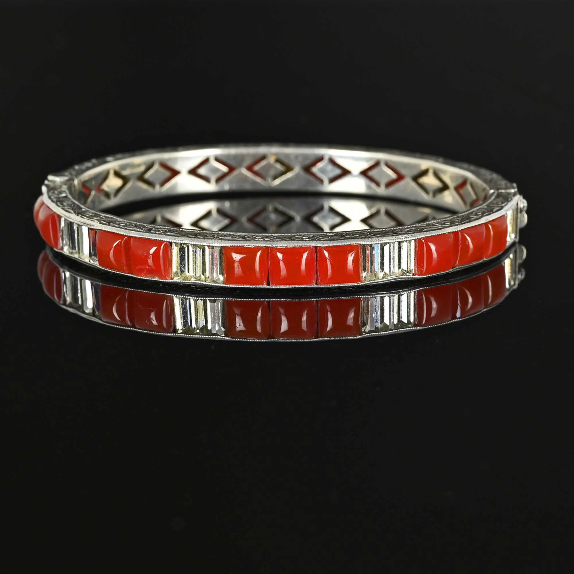 Art Deco Silver Carnelian Crystal Bracelet Bangle