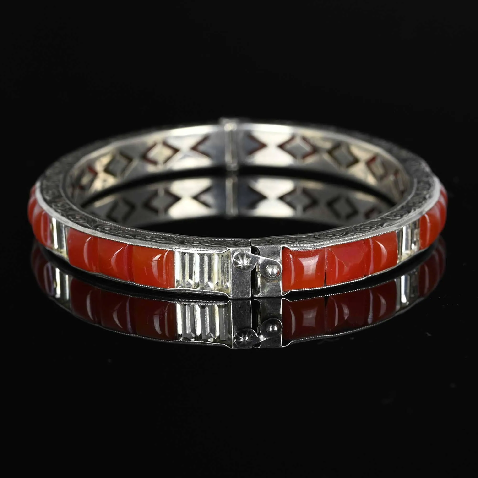 Art Deco Silver Carnelian Crystal Bracelet Bangle