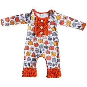 Baby Girls Autumn Ruffle Accent Romper Cheerful Pumpkin