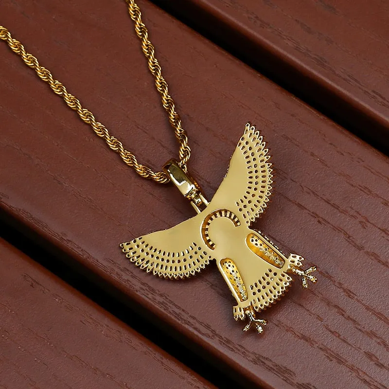 Baguette Cubic-Zirconia-Studded Eagle Bling Copper Hip-hop Pendant Necklace