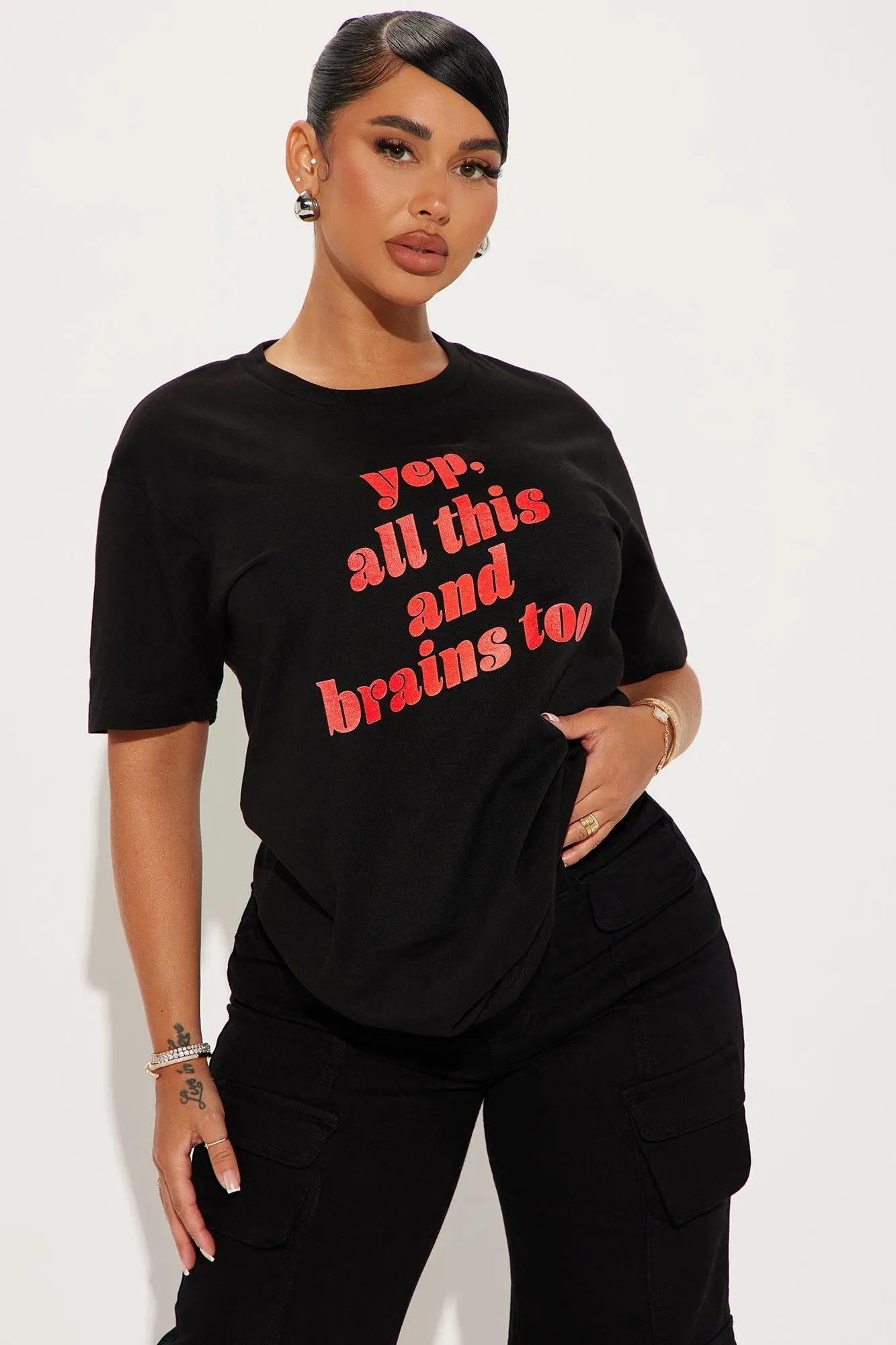 Beauty And Brains Graphic Tee - Black