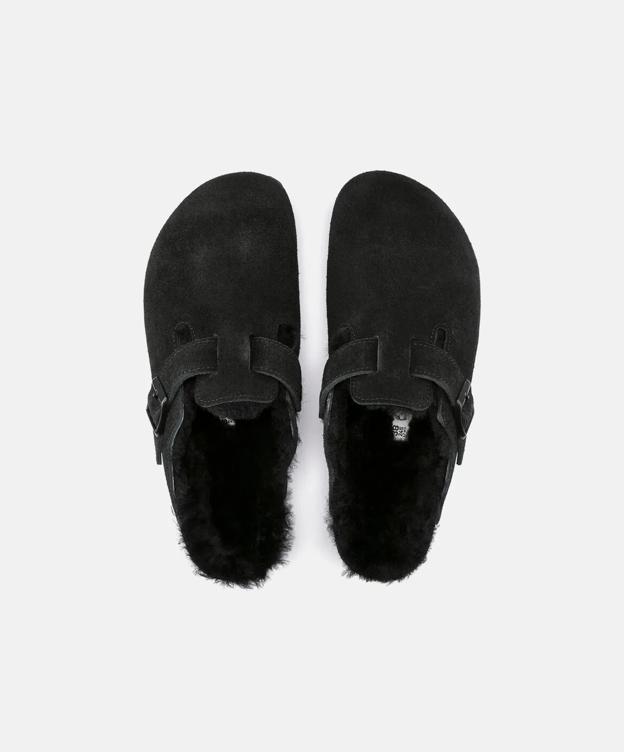 Birkenstock Boston Suede Leather Shearling Black Clogs