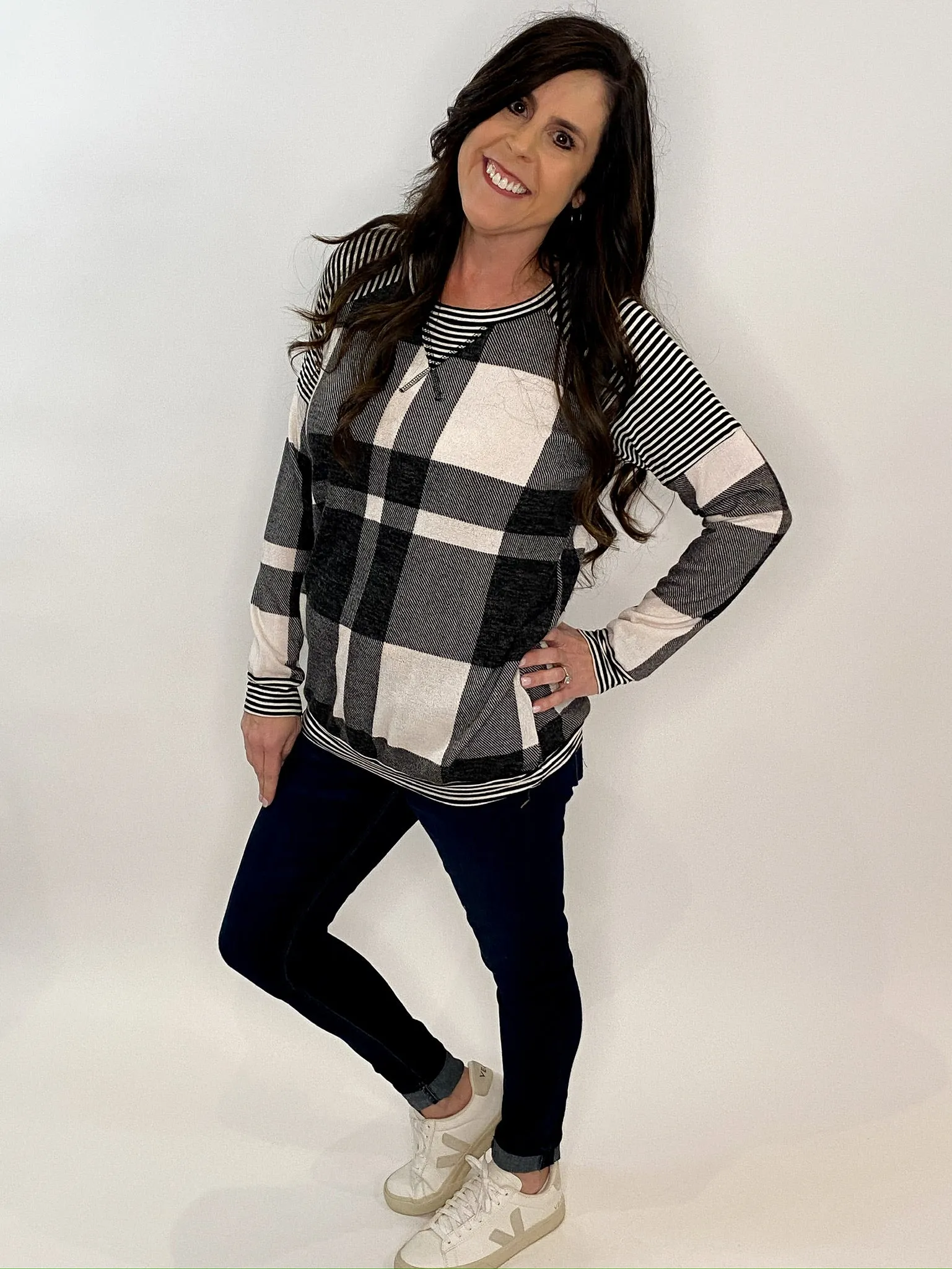 Black & White Plaid Cozy Top