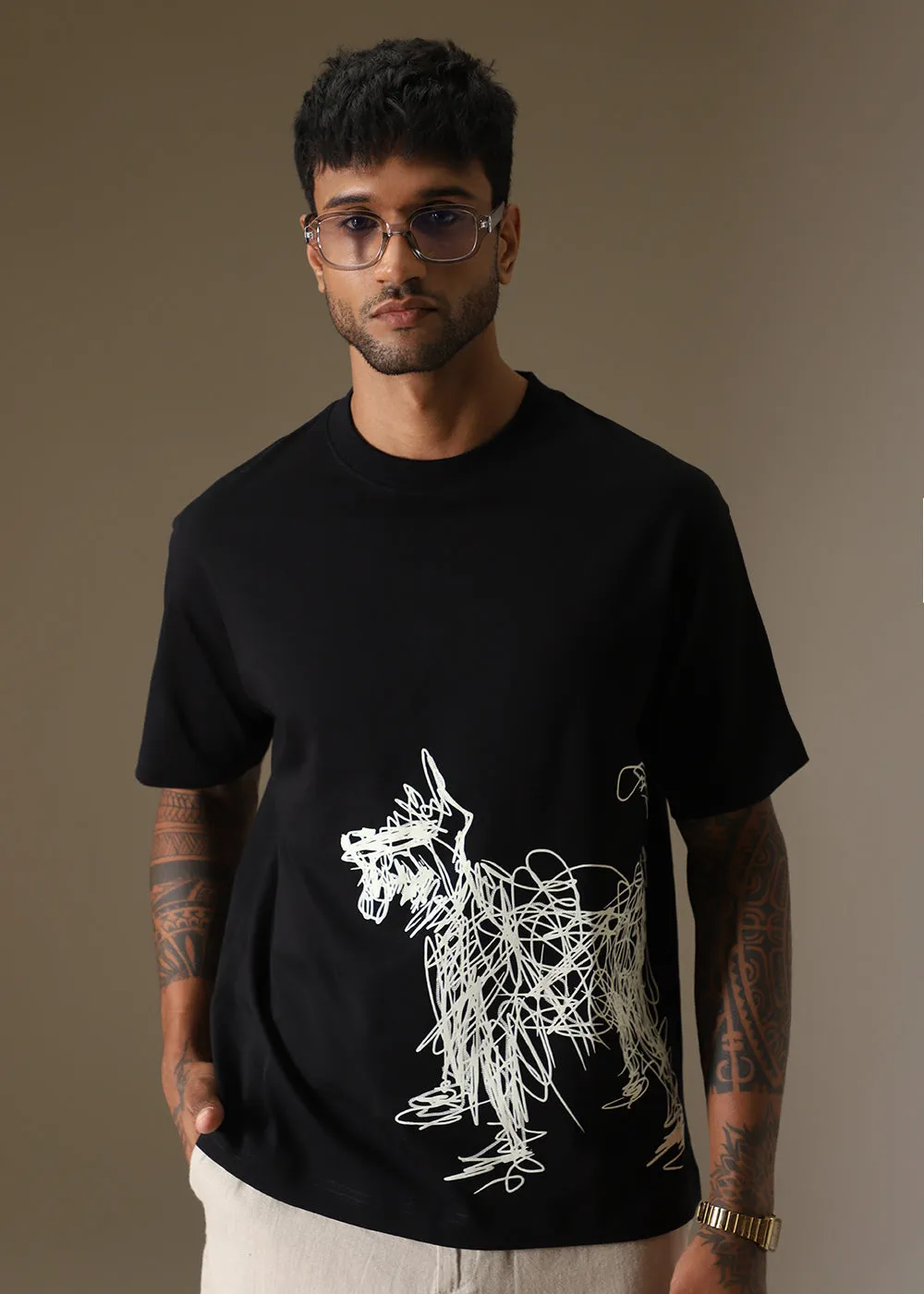 Black Doodle Paws Oversized T-shirt