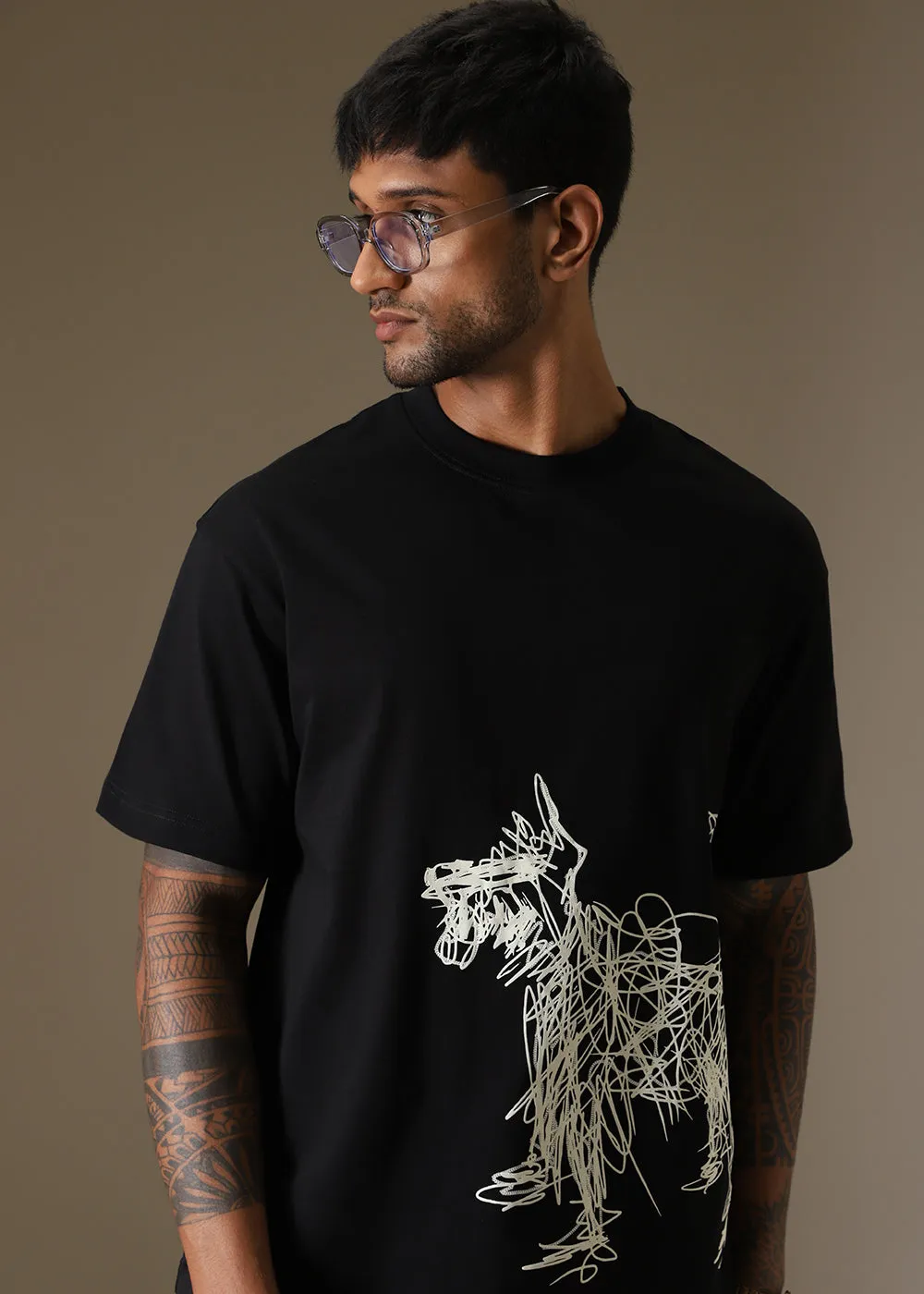 Black Doodle Paws Oversized T-shirt